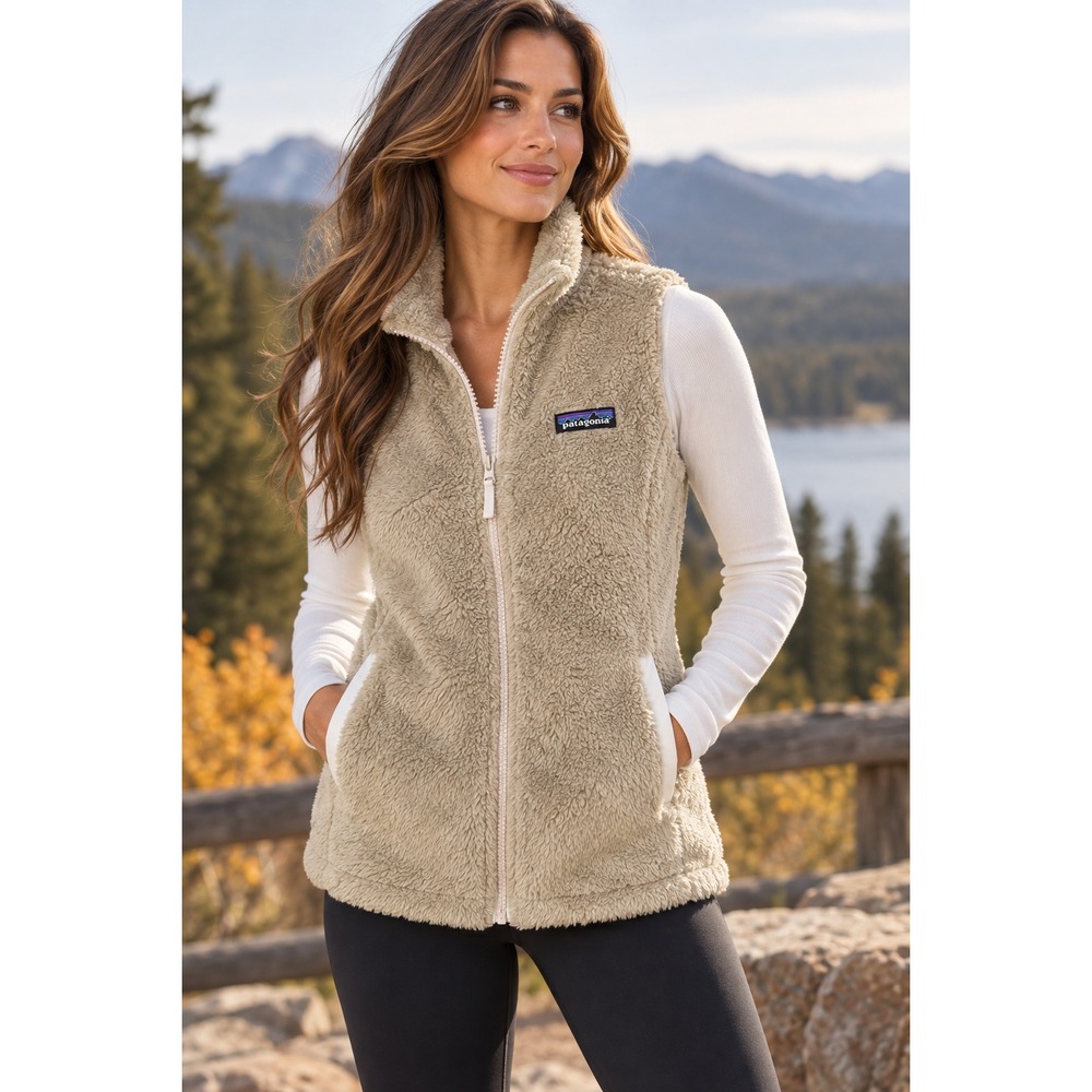 NWT Patagonia Women's Los Gatos Vest L El Cap Khaki Fleece Sherpa Full Zip Fall